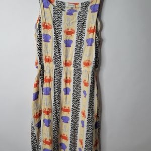 Patterned Midi Dress with Crabs and Shells